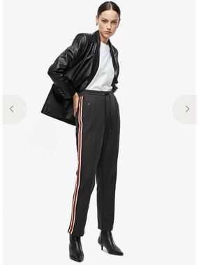 Anine Bing Black Track Joggers with Red, White, Navy Side Stripes